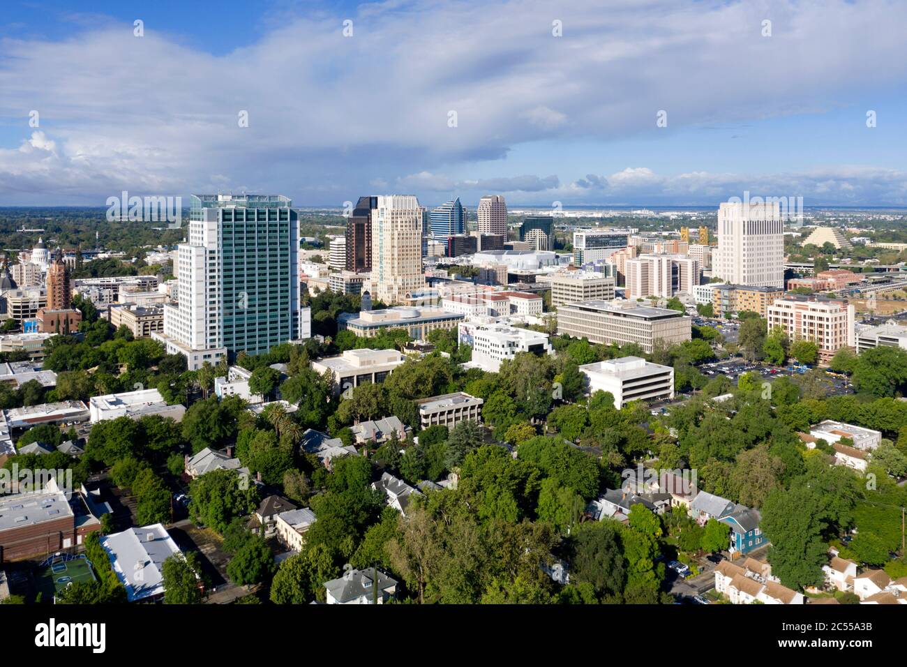 Aerial views of the downtown Sacramento skyline Stock Photo