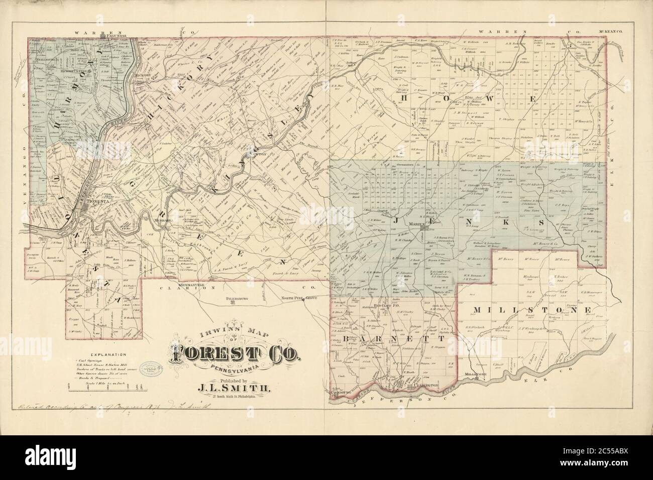 Irwin's map of Forest Co., Pennsylvania. Stock Photo
