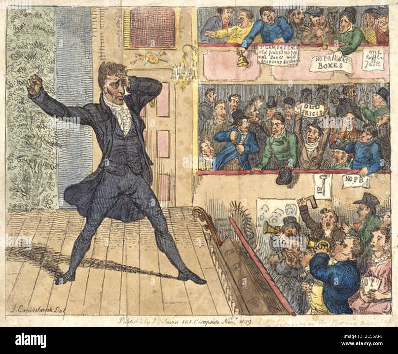 Isaac Cruikshank King John's first appearance at the New Theatre Covent Garden 1809. Stock Photo