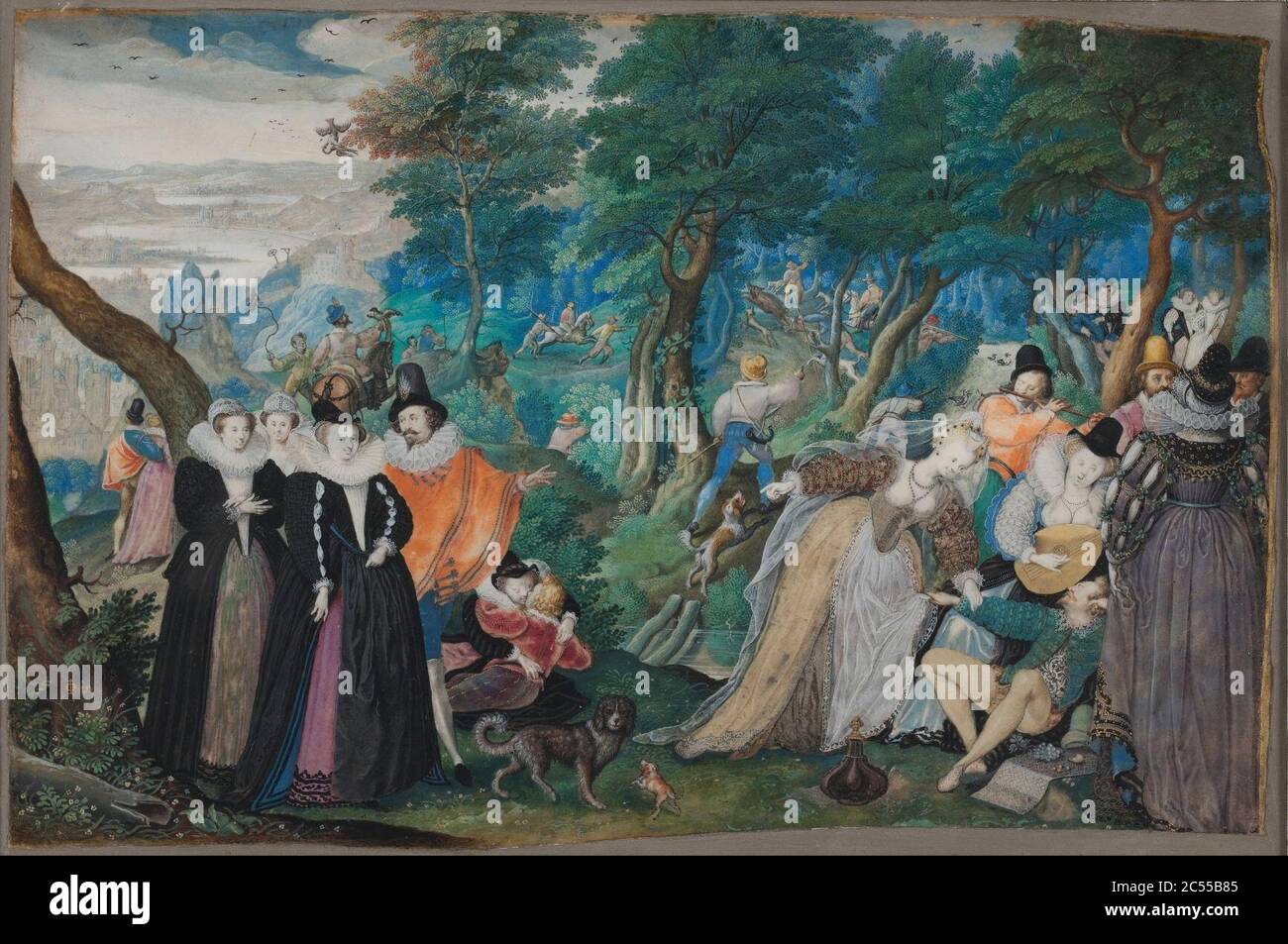 Isaac Oliver I - A Party in the Open Air. Allegory on Conjugal Love Stock Photo