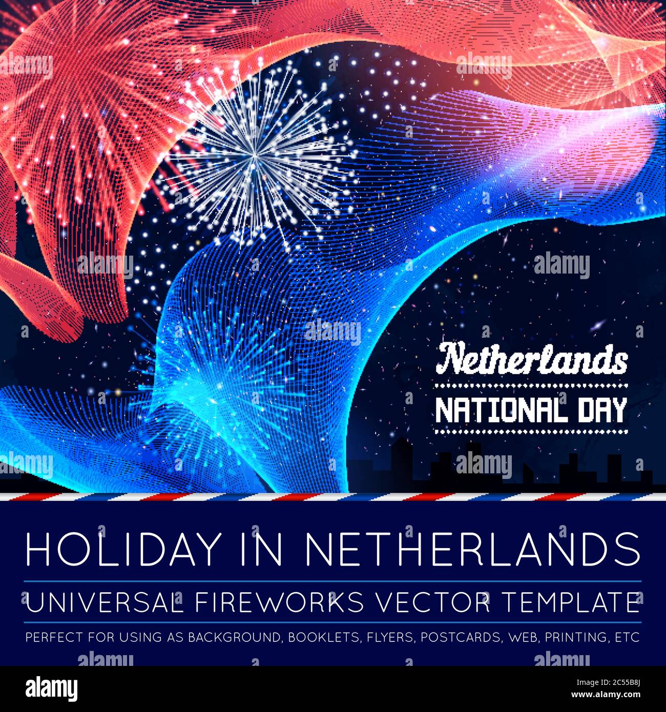 National Day of Country in Blending Lines Style with Fireworks Vector