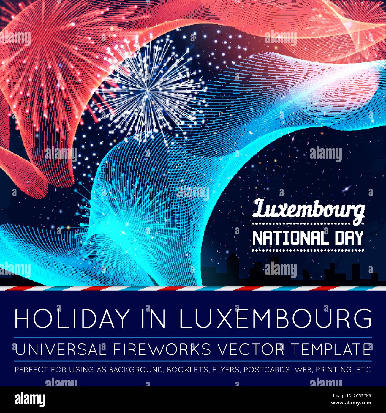 National Day of Country in Blending Lines Style with Fireworks Vector