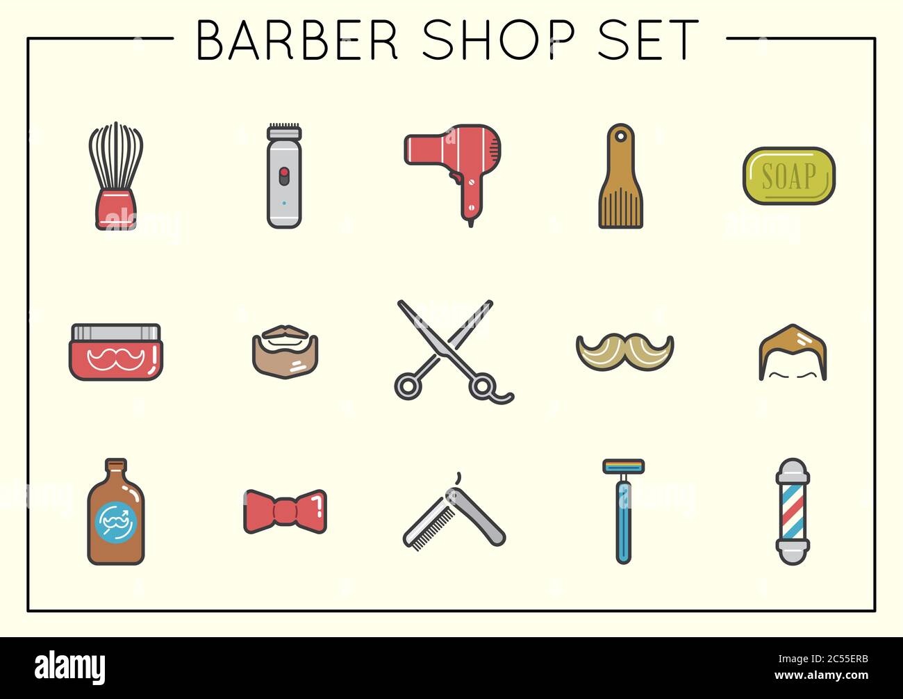 Set of Vector Barber Shop Elements and Shave Shop Icons Illustration ...