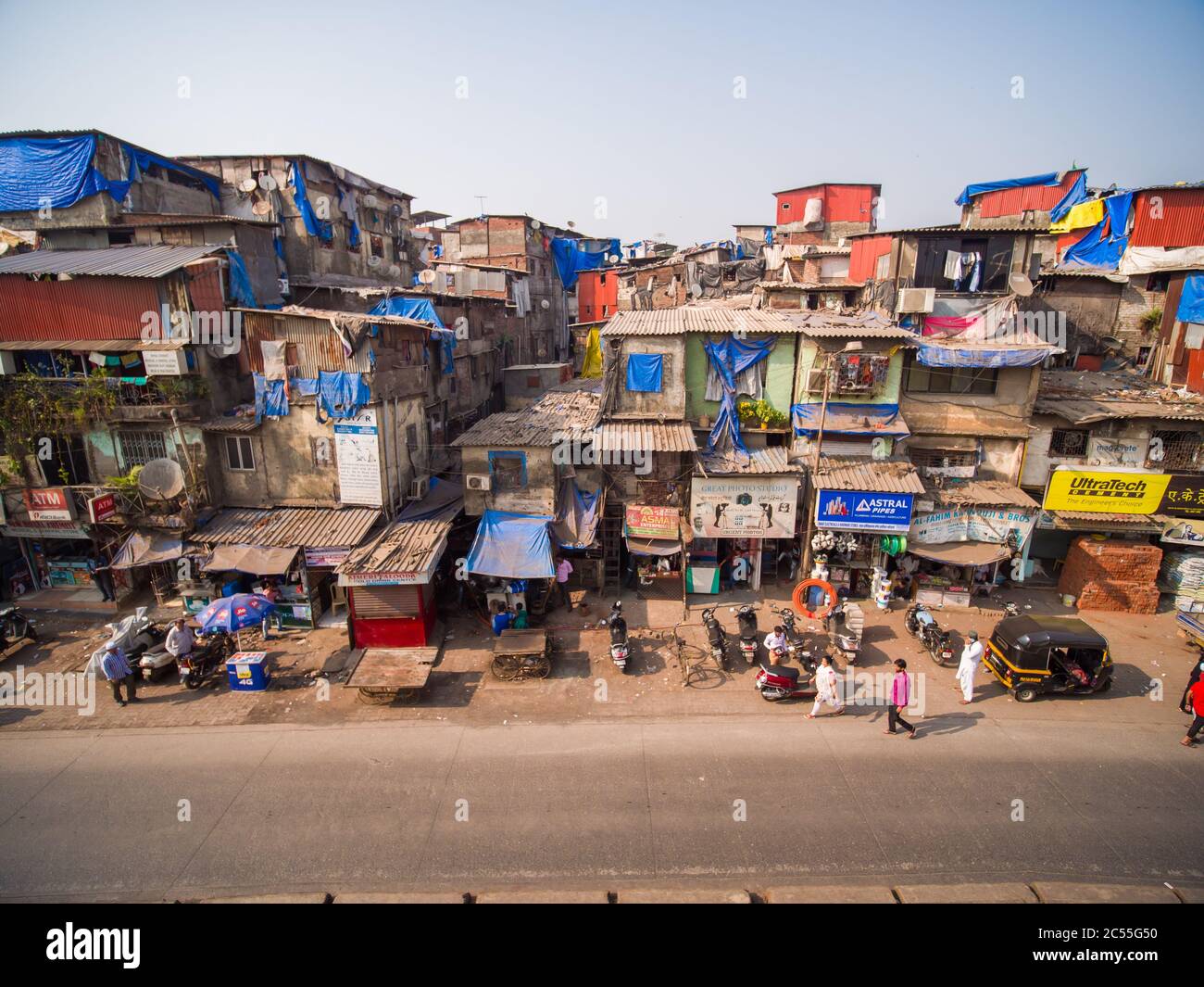 Mumbai, India - December 17, 2018: Poor and impoverished slums of Dharavi in the city of Mumbai. Stock Photo