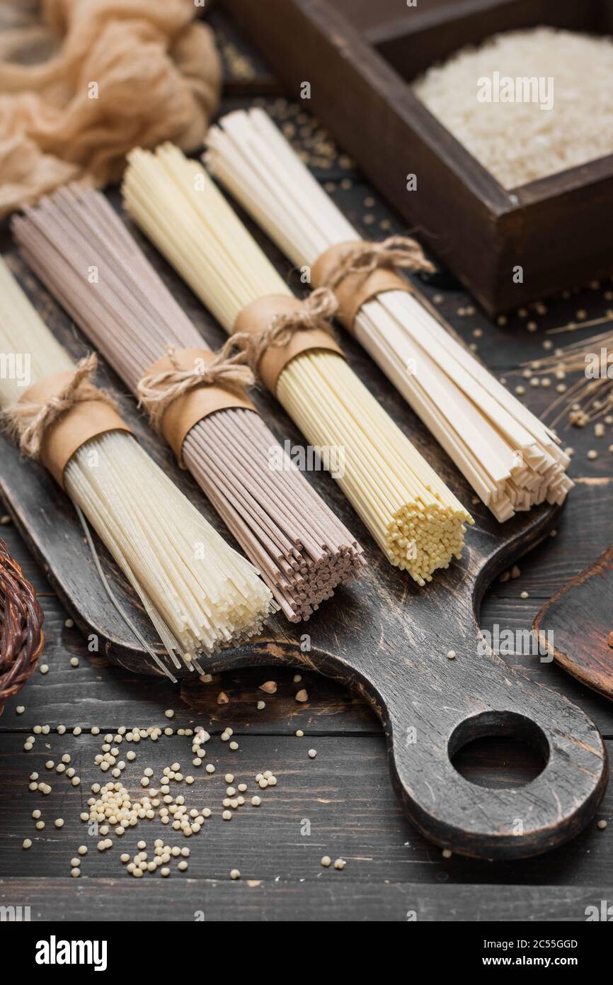 Assorted gluten free buckwheat, egg and rice noodles Stock Photo Alamy