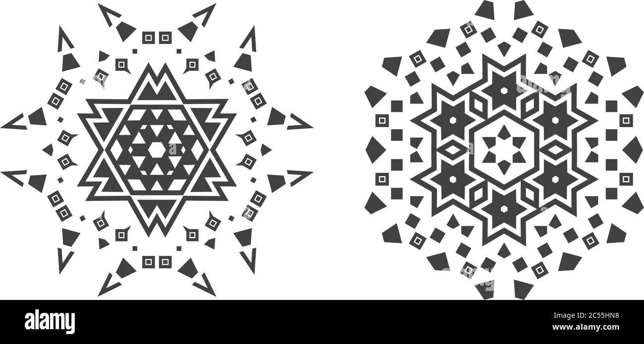 Israel Jew Ethnic Fractal Mandala Vector looks like Snowflake or Maya Aztec Pattern or Flower Stock Vector