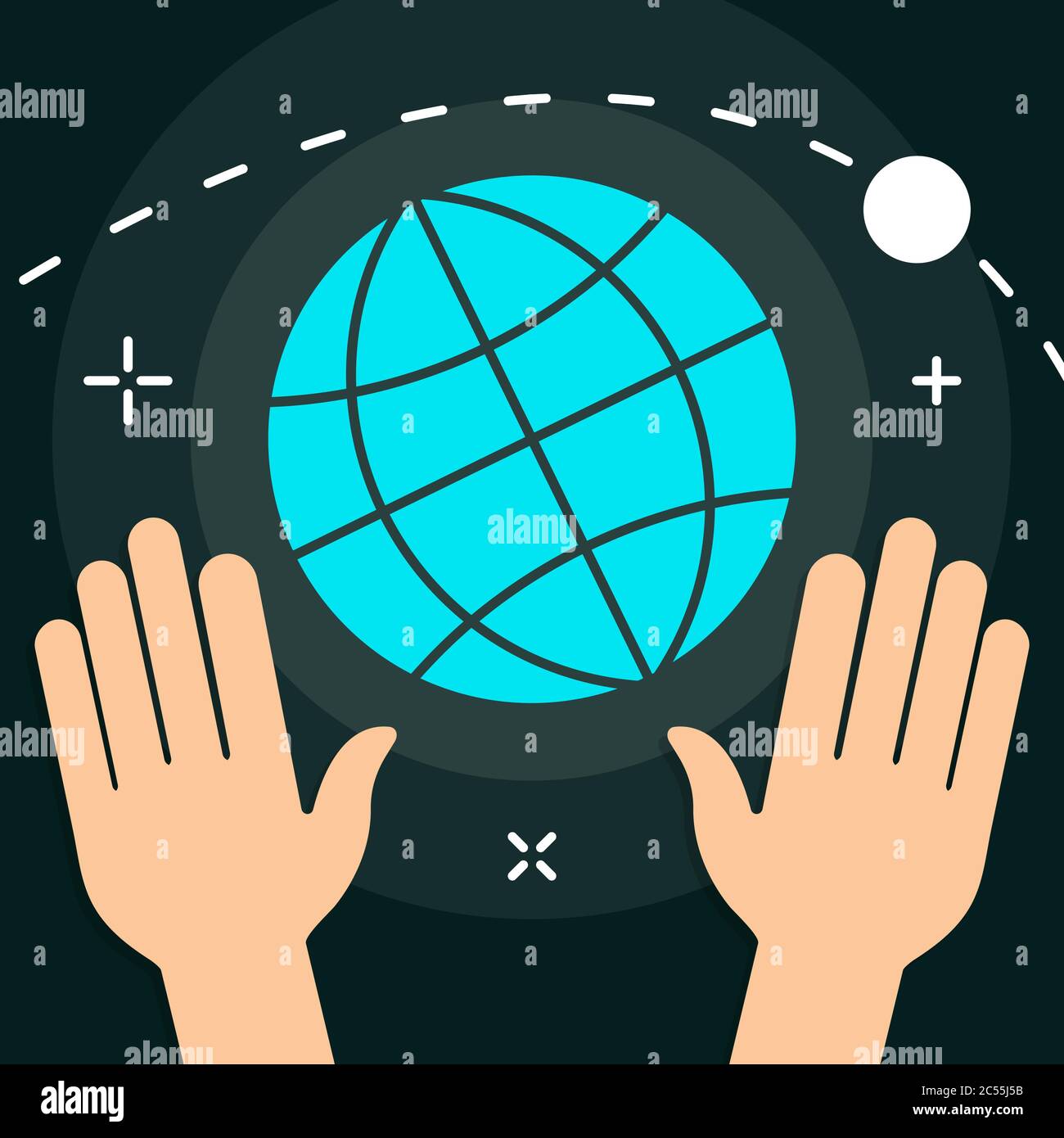 Vector World with Hands Flat Minimal Style Colorful Icon Stock Vector