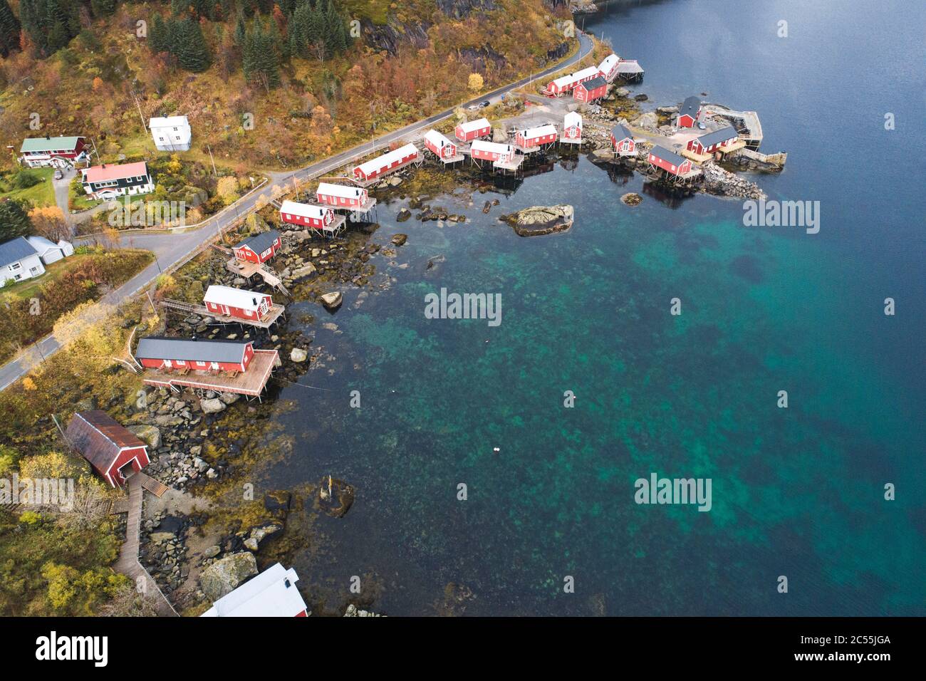cabins and surroundings of Nusfjord, typical Norwegian village Stock Photo