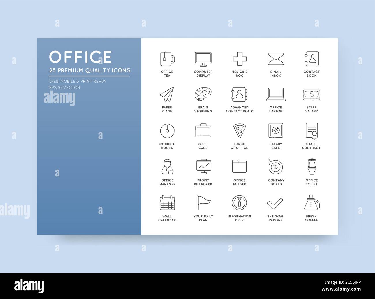 Vector High Qulaity Office Outline Icons Set Stock Vector