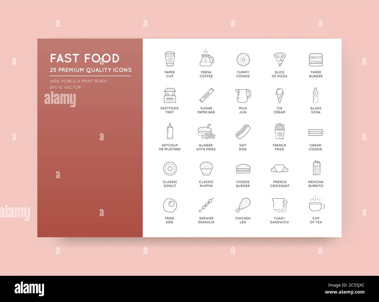 Set of Vector Fastfood Fast Food Elements Icons and Equipment as Illustration can be used as Logo or Icon in premium quality Stock Vector