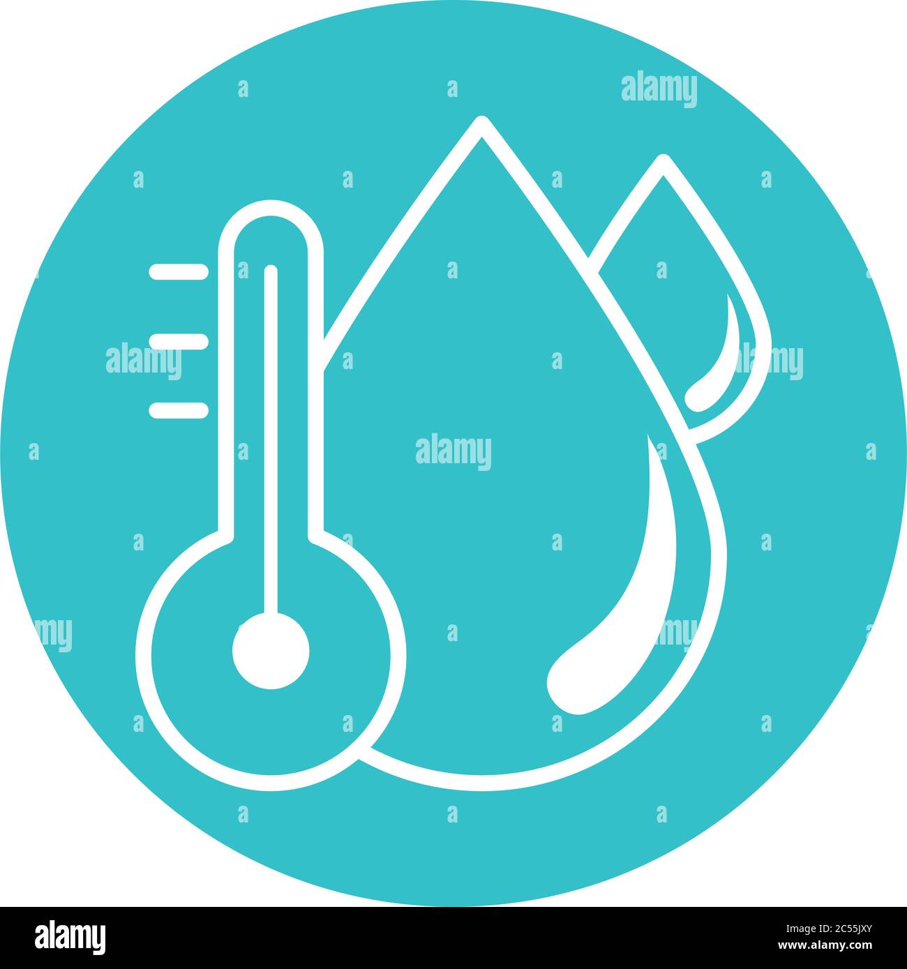 water drops thermometer temperature nature liquid blue block style icon ...