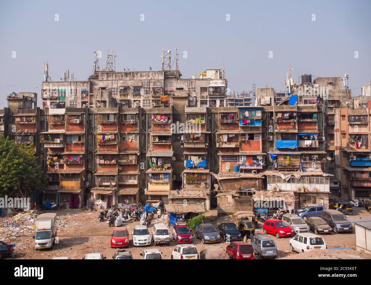 Residential building in the slums of Mumbai. Stock Photo