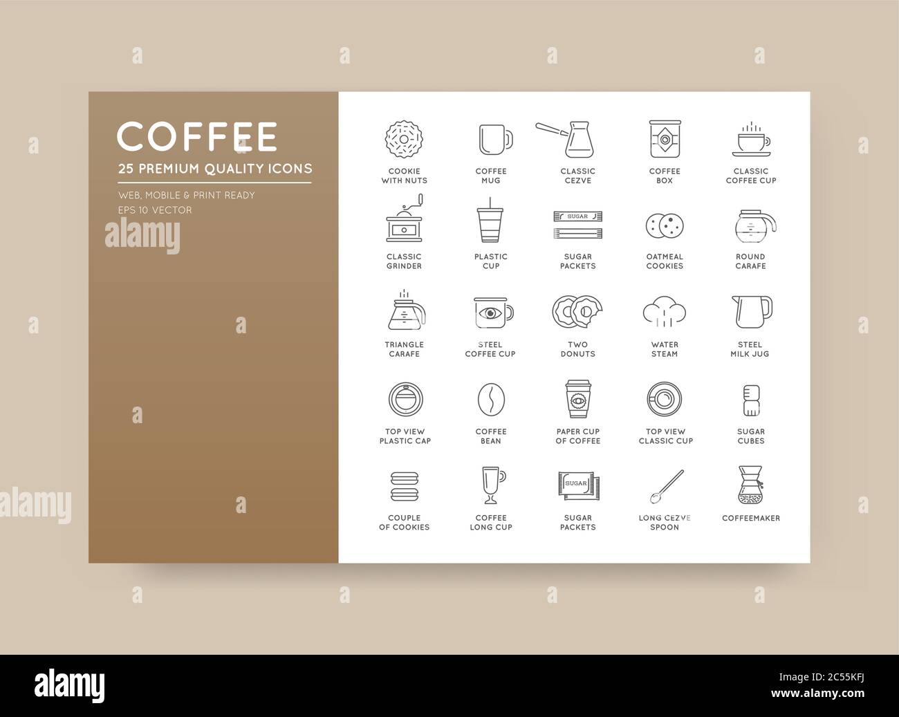 Set of Thin Vector Coffee Elements and Coffee Accessories Illustration ...