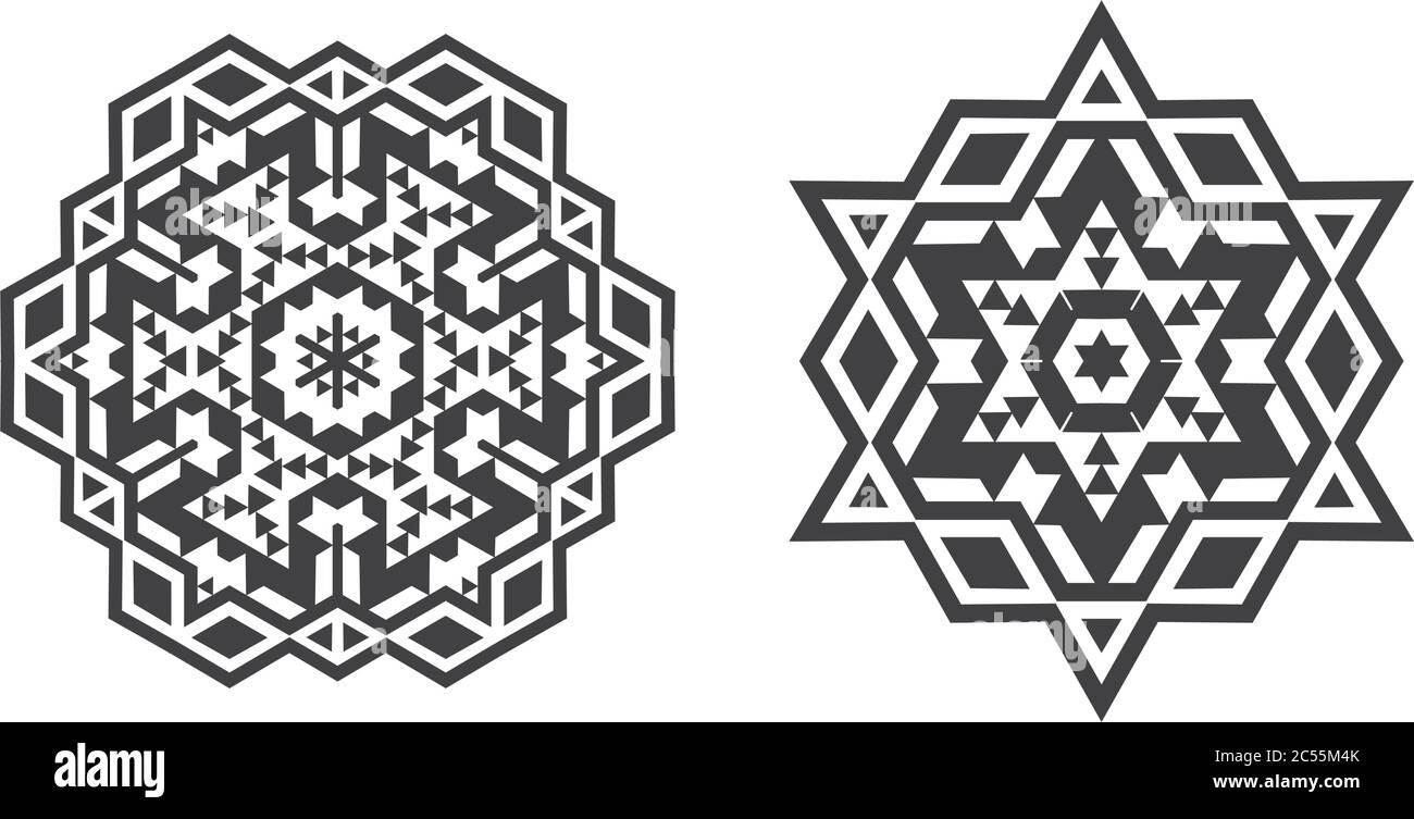 Israel Jew Ethnic Fractal Mandala Vector looks like Snowflake or Maya Aztec Pattern or Flower Stock Vector