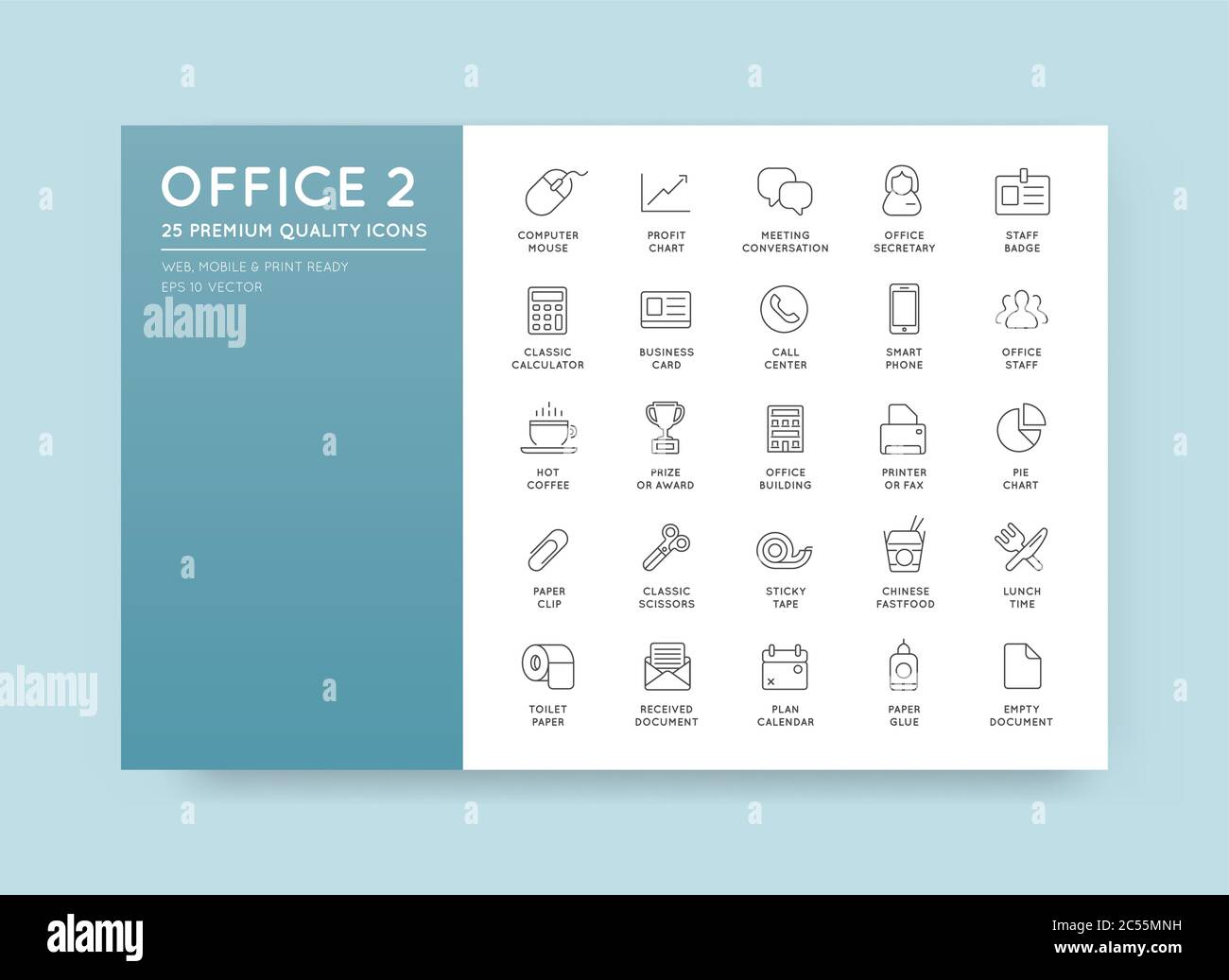 Vector High Qulaity Office Outline Icons Set Stock Vector