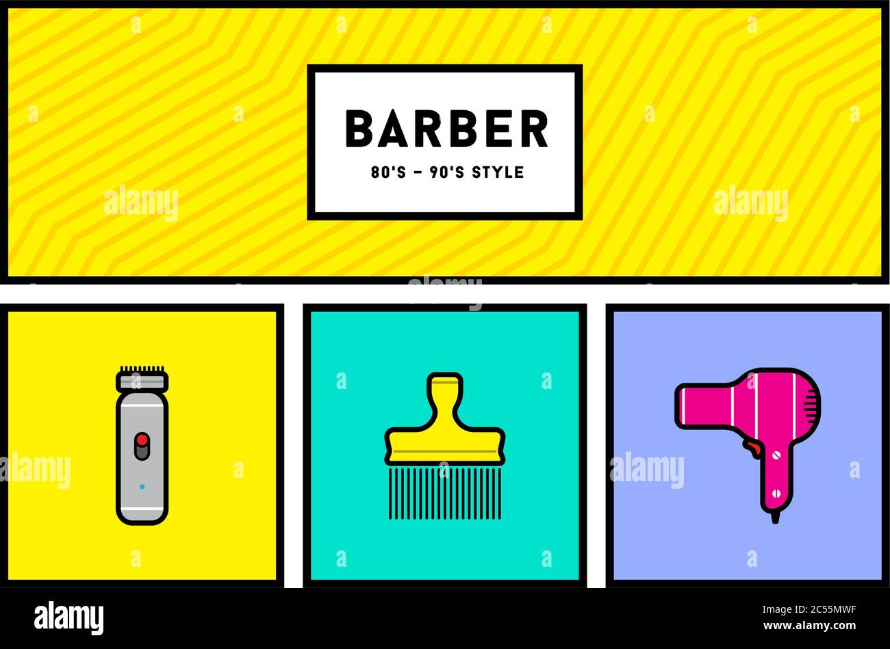 Vector 80s or 90s Stylish Icon Set with Retro Colours Stock Vector