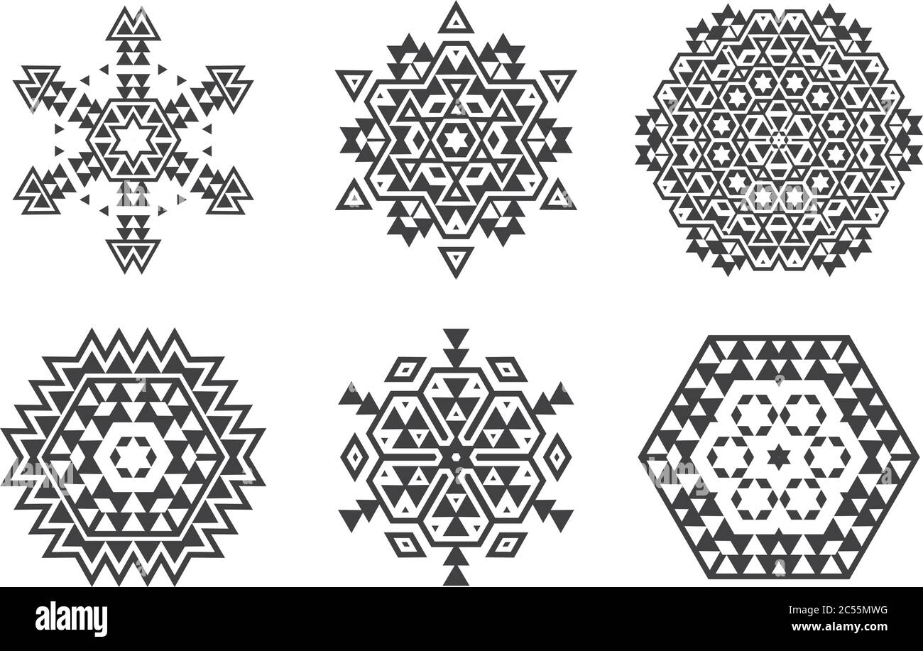 Israel Jew Ethnic Fractal Mandala Vector looks like Snowflake or Maya Aztec Pattern or Flower Stock Vector