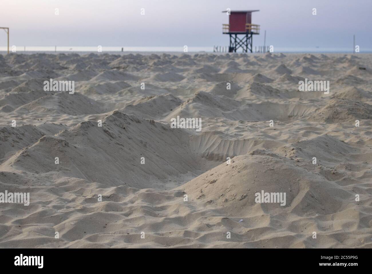 Red vintage lifeguard post on Copacabana beach Stock Photo