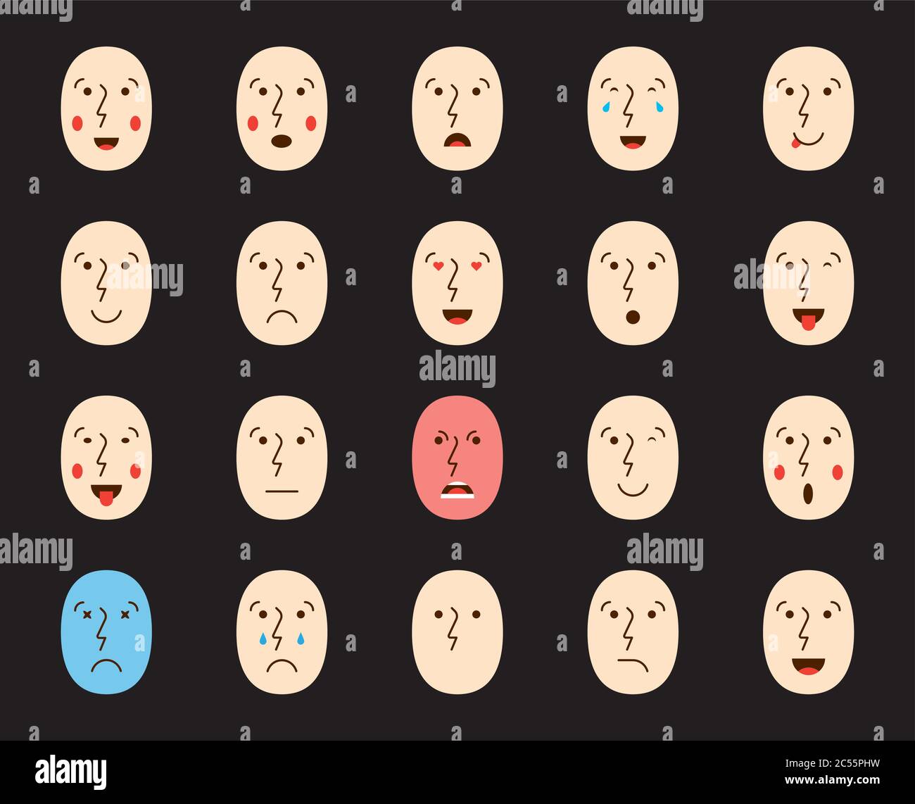 Set of Emoticons or Emoji. Vector Illustration. Stock Vector