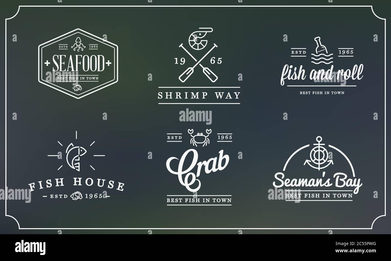 Set of Vector Sea Food Elements and Sea Signs Illustration can be used as Logo or Icon in premium quality Stock Vector