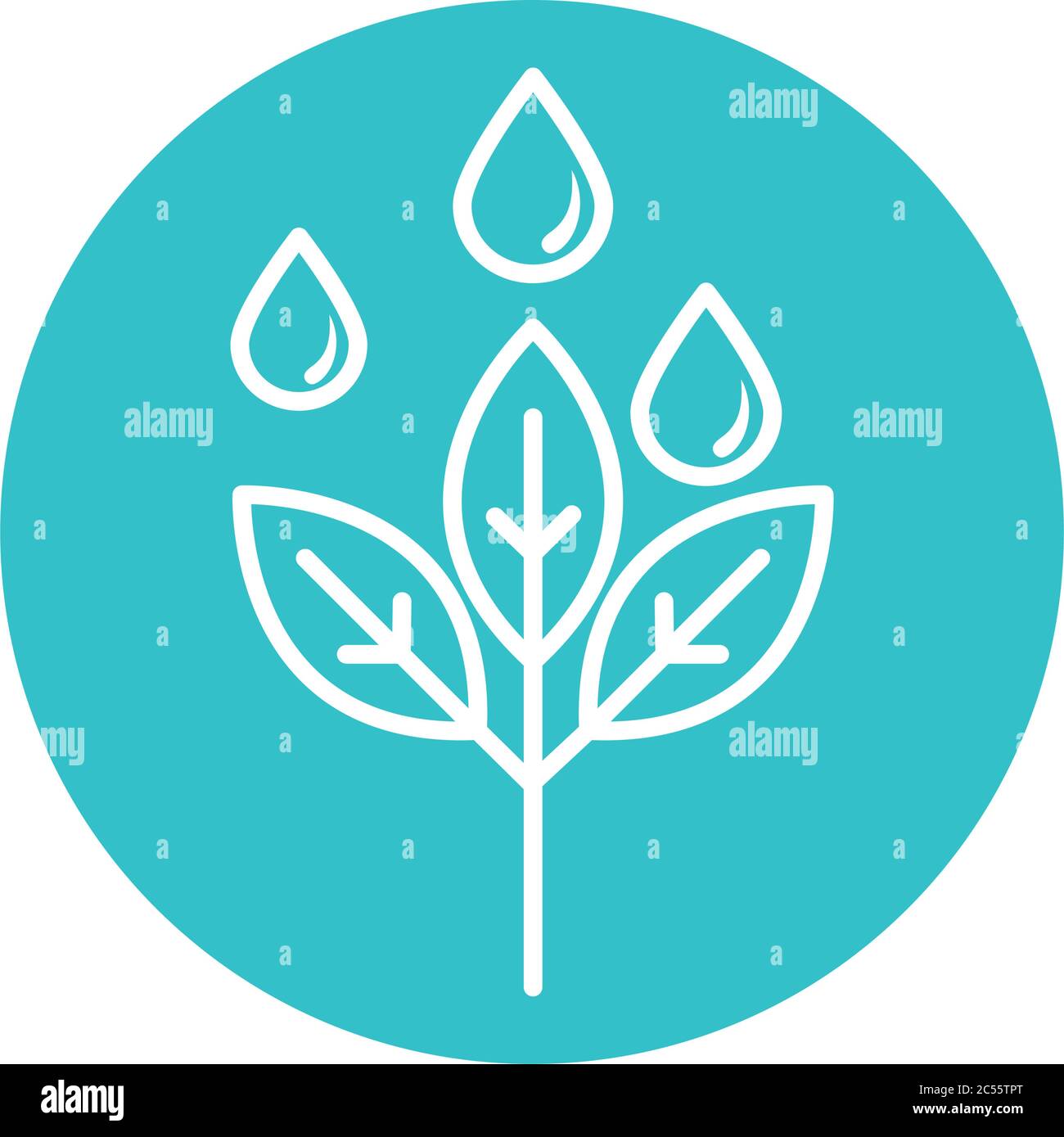 growing plant with water drops nature liquid blue block style icon ...