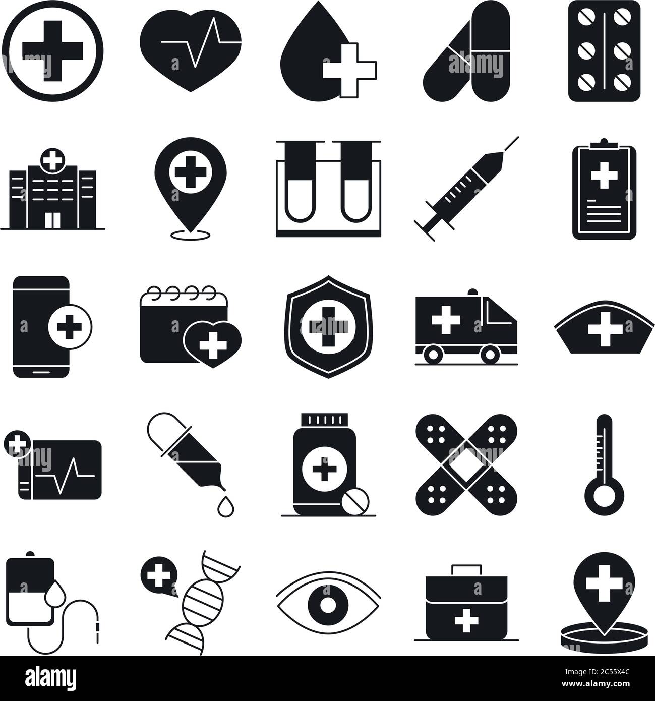 healthcare medical and hospital pictogram silhouette style icon s set ...