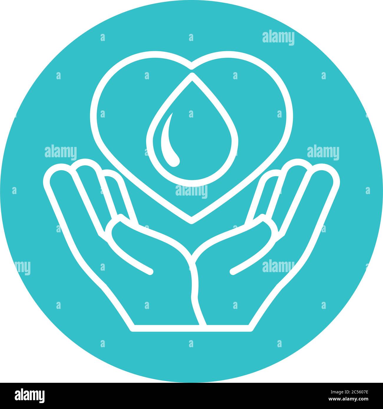 heart hands with water drop nature liquid blue block style icon vector ...