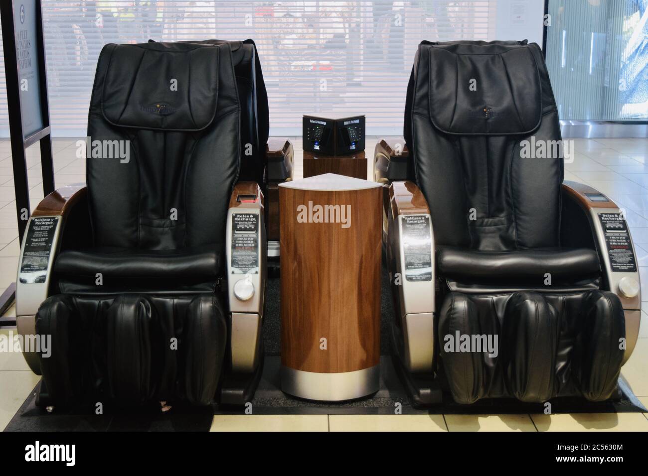 Black Massage Chairs In The Shopping Mall Stock Photo Alamy