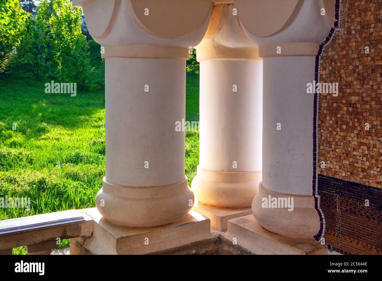Architectural columns made by stone , part of the church Stock Photo