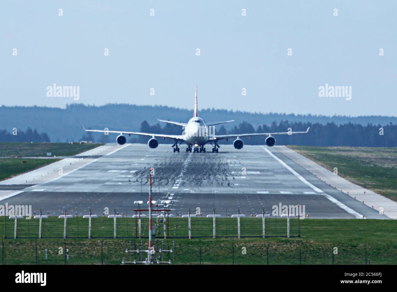 Runway at Frankfurt-Hahn Airport, Lautzenhausen, Hunsrück, Rhineland-Palatinate, Germany Stock Photo