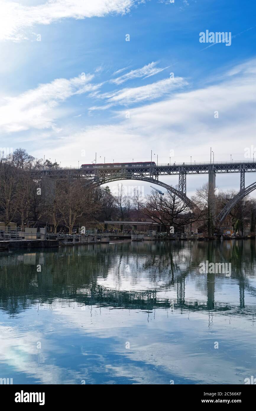 The Kirchenfeld bridge and river Aare in Bern in early spring, Switzerland Stock Photo