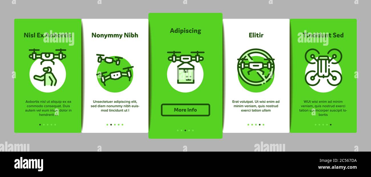 Drone Fly Quadrocopter Onboarding Elements Icons Set Vector Stock ...
