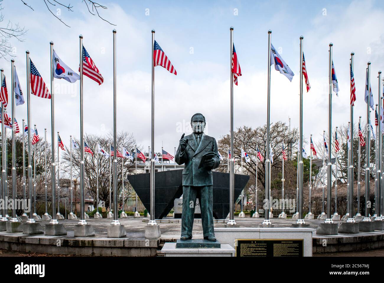 Statue of United States President Harry Truman at the Demilitarized Zone (DMZ) near the borders of South Korea and North Korea. Stock Photo