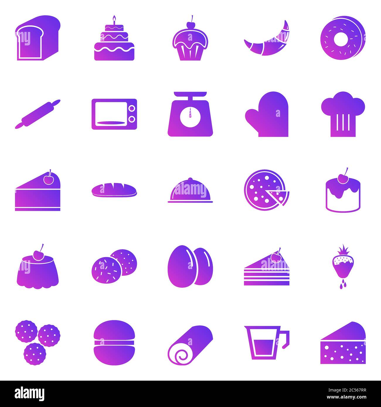 Bakery gradient icons on white background, stock vector Stock Vector