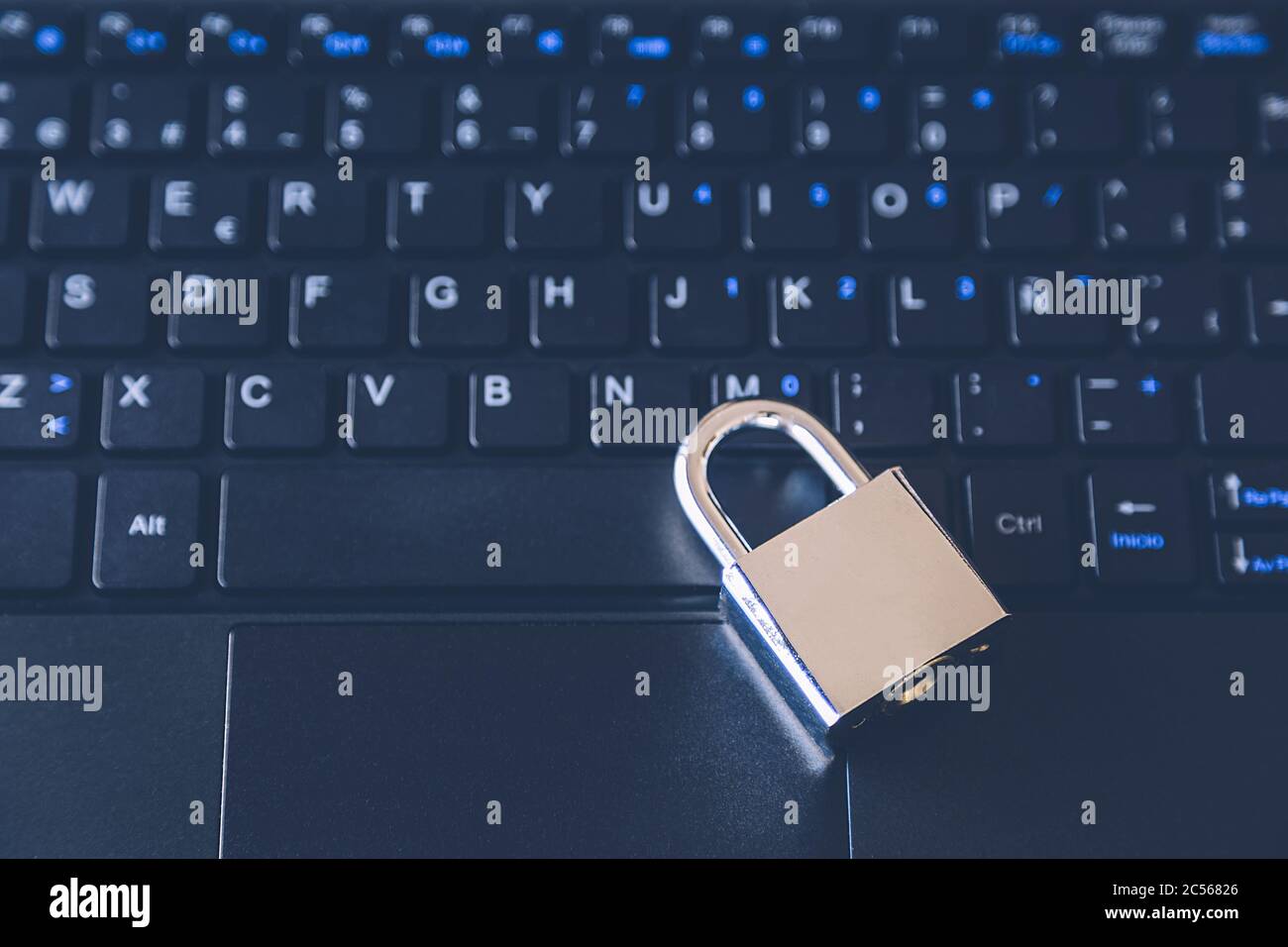 Padlock on a computer keyboard - cybersecurity concept Stock Photo