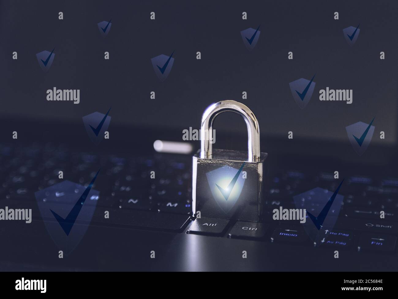 Padlock on a computer keyboard - cybersecurity concept Stock Photo