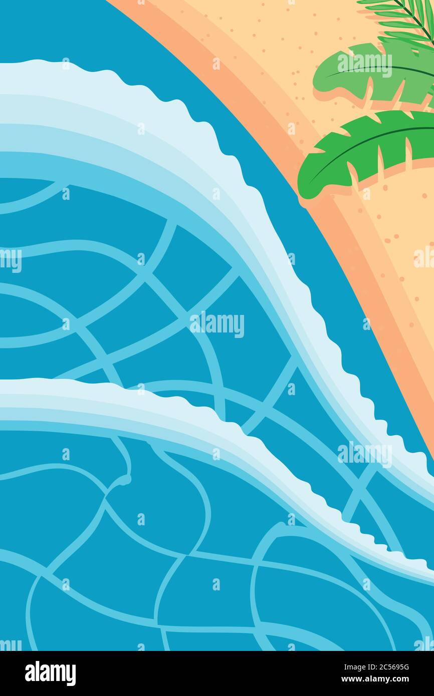 Beach with sea and leaves top view detailed style icon design, Summer ...