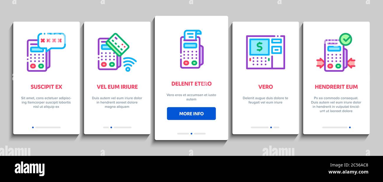 Pos Terminal Device Onboarding Elements Icons Set Vector Stock Vector