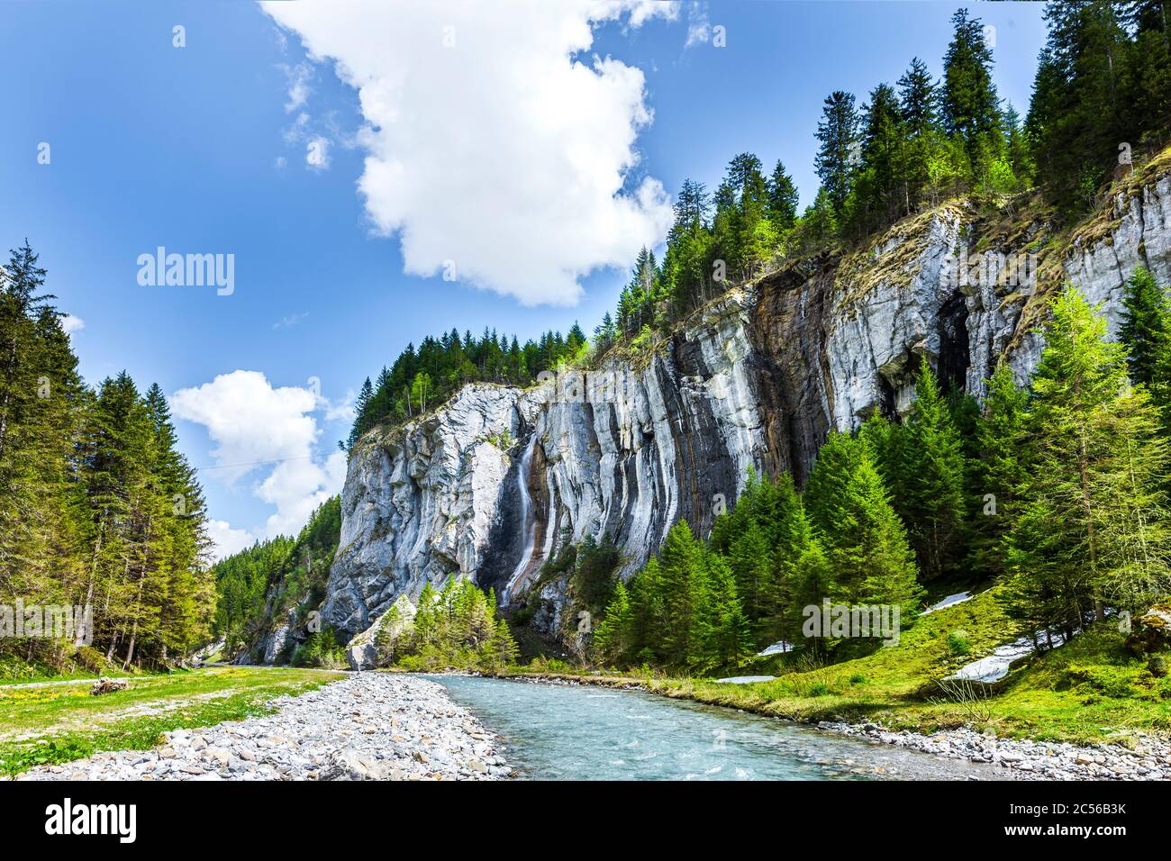 Beautiful Swiss mountain landscape in spring Stock Photo