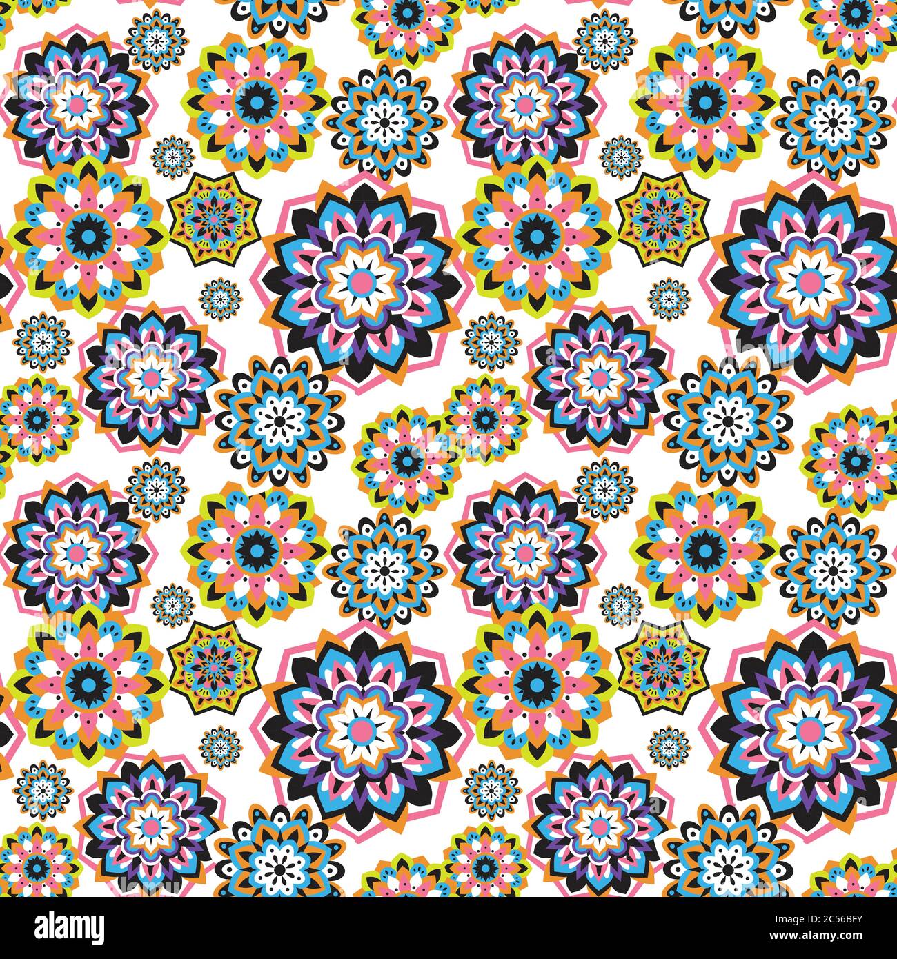 Colorful seamless pattern with plants and floral elements. Bright psychedelic background. Stock Vector