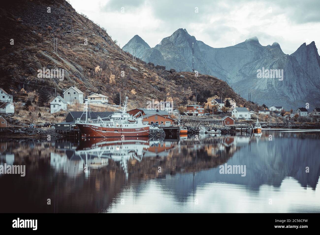 Reine village environment from an aerial point of view Stock Photo