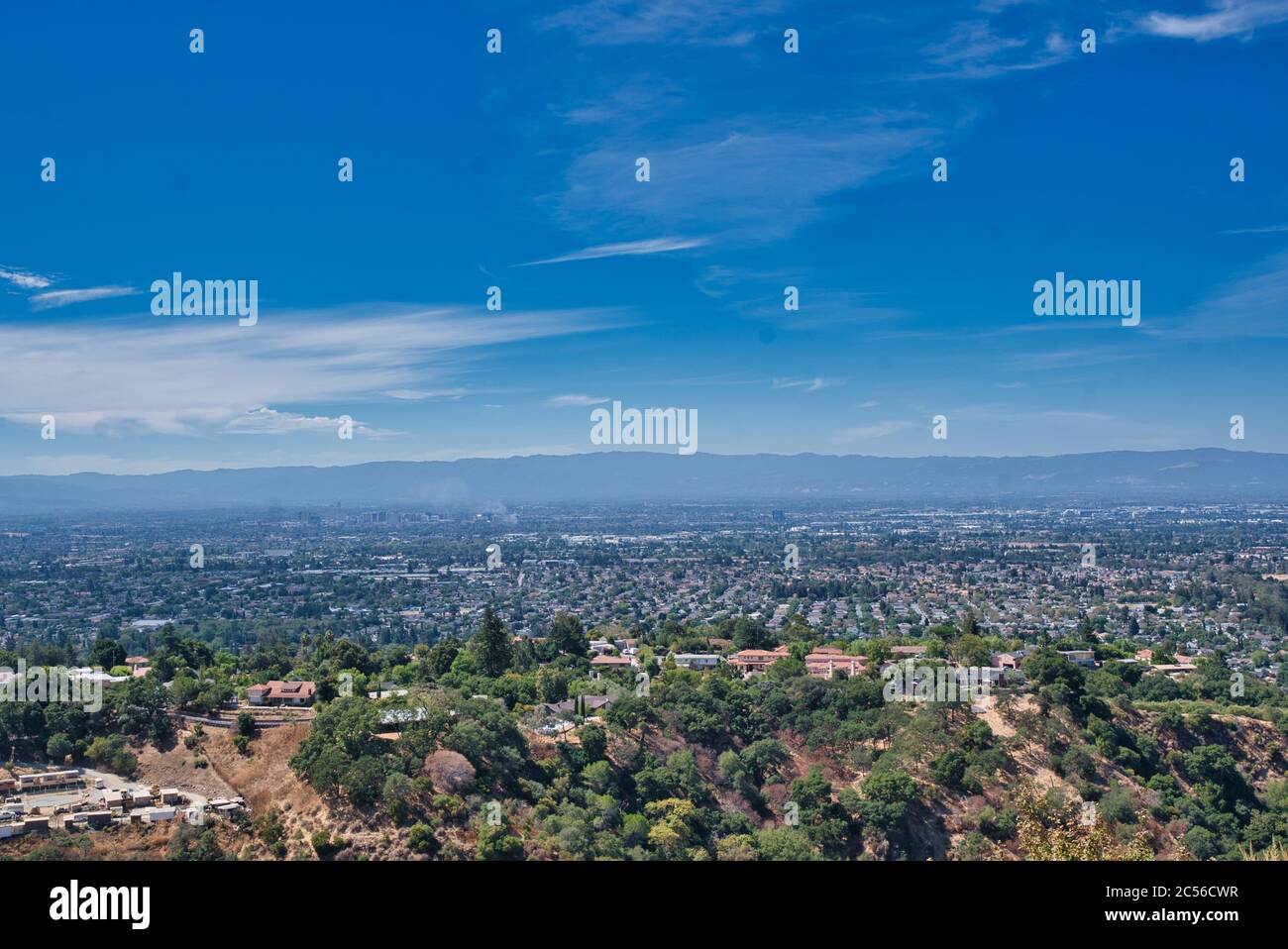 Aerial shot of the Griffith Park located in Los Angles, California during daylight Stock Photo