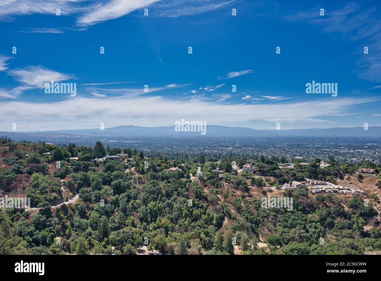 Aerial shot of the Griffith Park located in Los Angles, California during daylight Stock Photo