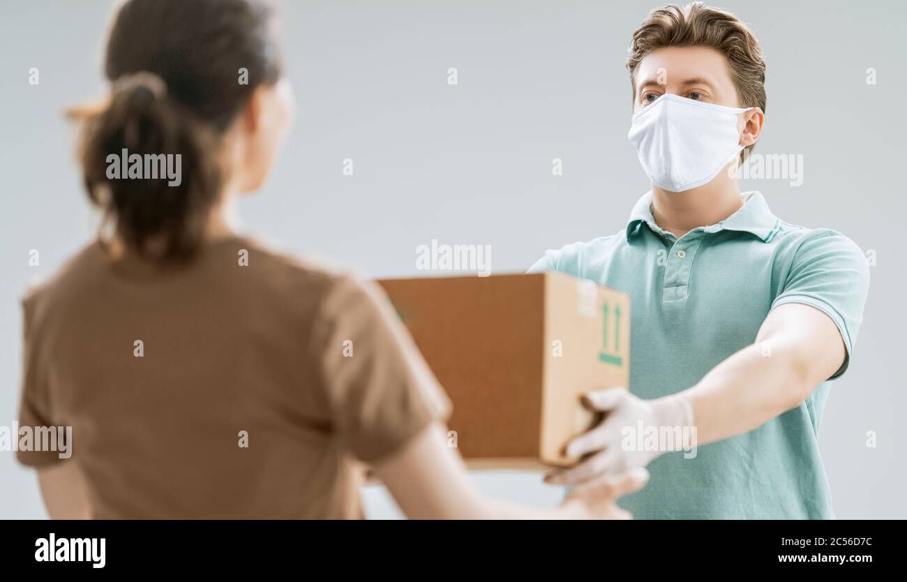 Delivery Man Hand Latex Gloves Holding Stock Photo 1958438788