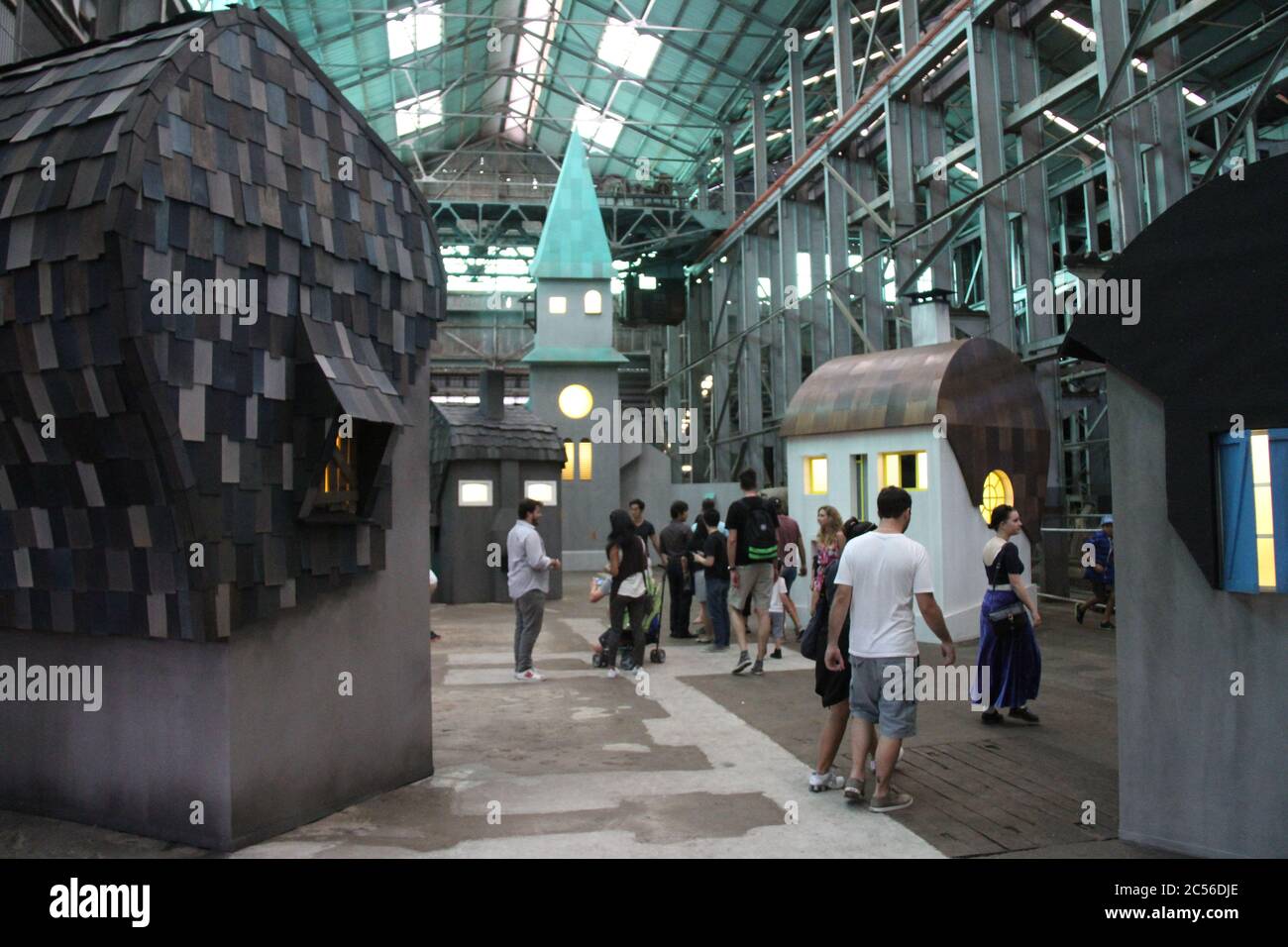 19th Biennale of Sydney 2014, Cockatoo Island, Lower Island, Industrial Precinct; The Village, 2014, by artists Randi Jorgensen & Katrine Malinovsky. Stock Photo