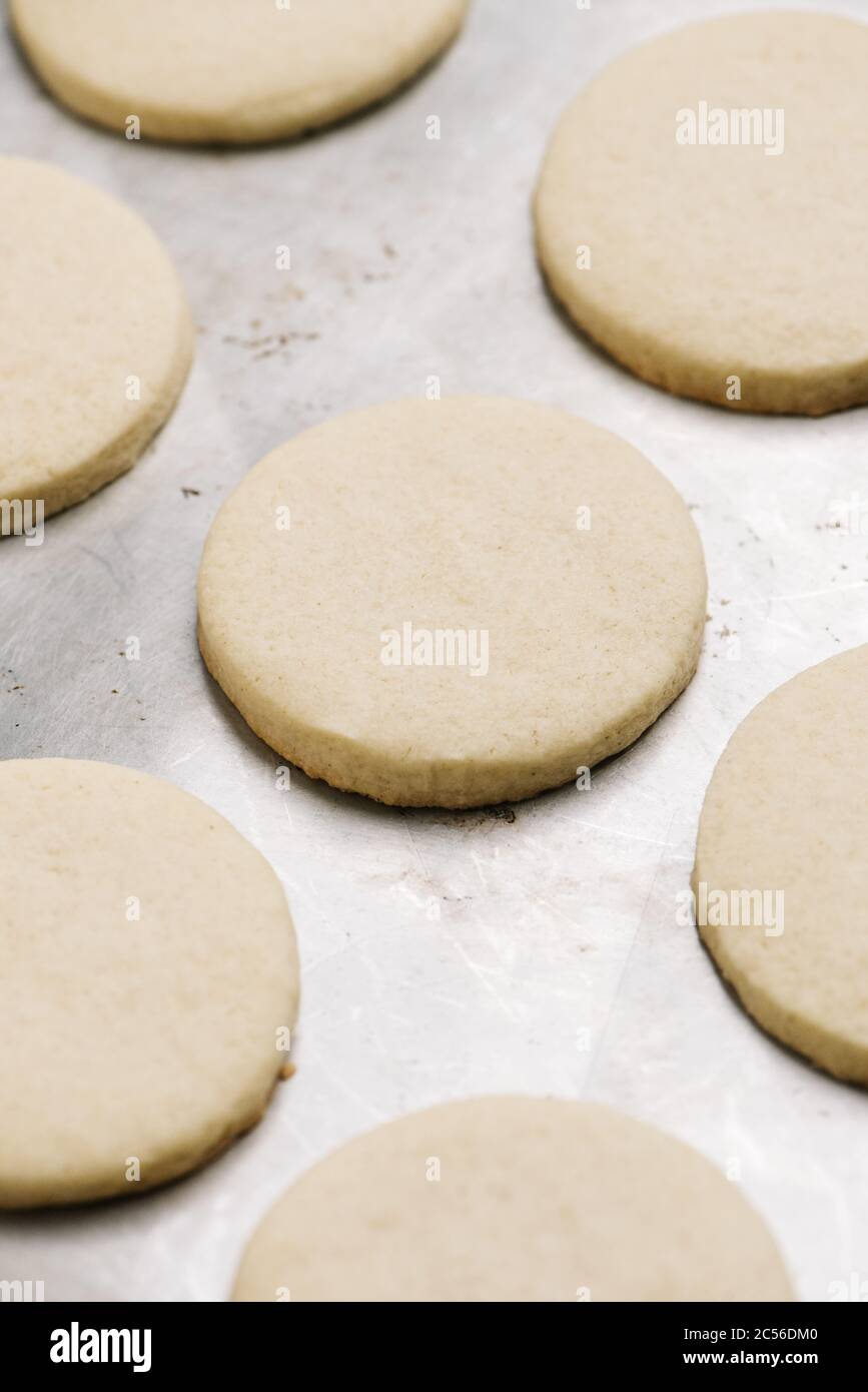 Raw cookie dough on a cookie sheet Stock Photo