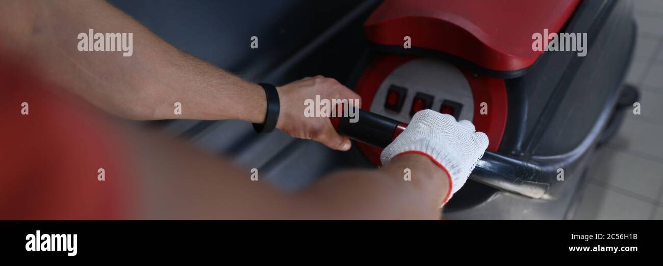 Male mechanic and electric tool Stock Photo