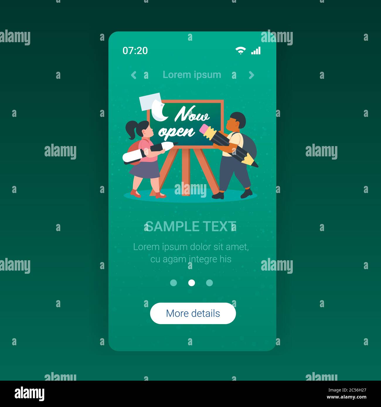 pupils holding pencils standing in front of chalk board with now open