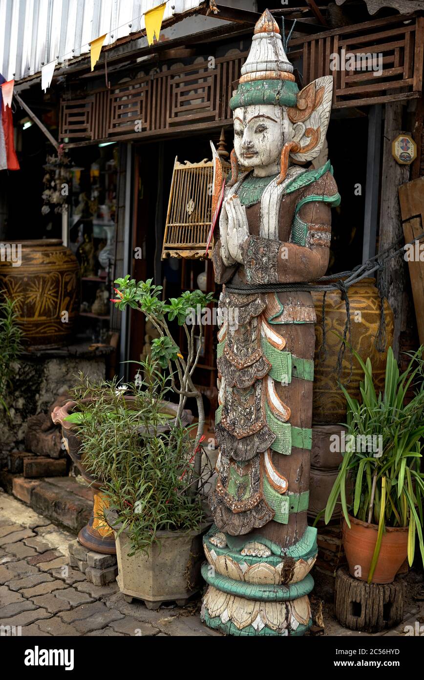 Antique Thailand. Wooden female deity figure. Asian antiques, Thailand Stock Photo