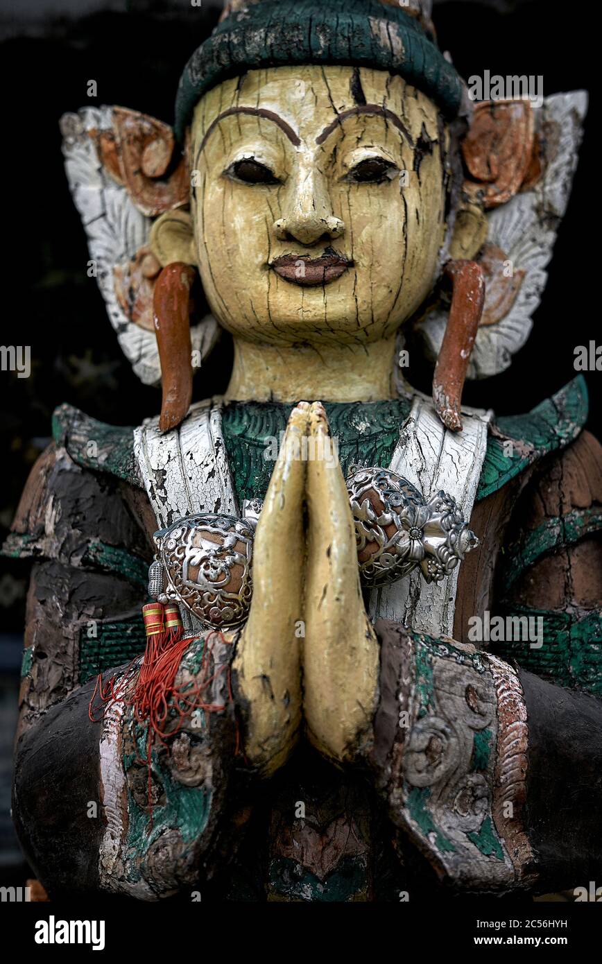 Antique Thailand. Wooden female deity figure. Asian antiques, Thailand Stock Photo